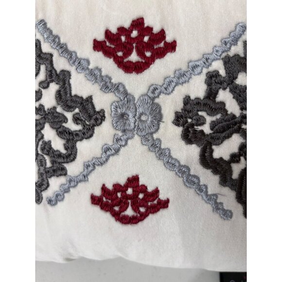 Cuddleduds Embroidered Decorative Pillow 12"x18" Ivory W/ Red & Gray Design Sof - Picture 4 of 6